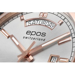 Elegancka tarcza analogowa ozdobiona szlifem słonecznym