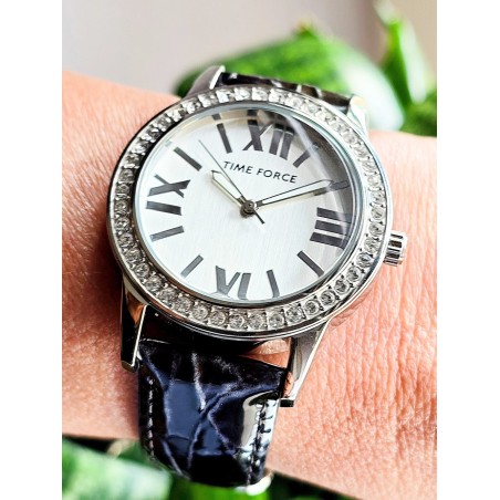 TIME FORCE Orologio Donna Al Quarzo – Cinturino In Pelle Blu, Cassa Acciaio Bianco 22mm, Quadrante Analogico, Modello TF-4066L03 - 2