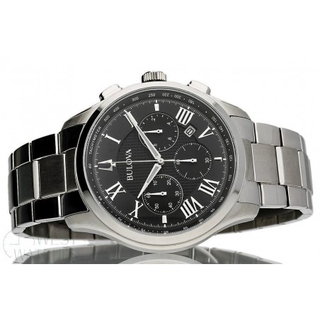 Orologio Bulova Uomo 96B288, Collezione Classic Wilton, Cronografo 6 Lancette, Cinturino Acciaio, Quadrante Nero