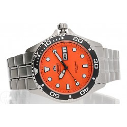 Pomarańczowa tarcza, czarny bezel i bransoleta w Orient Ray II TAA02006M9