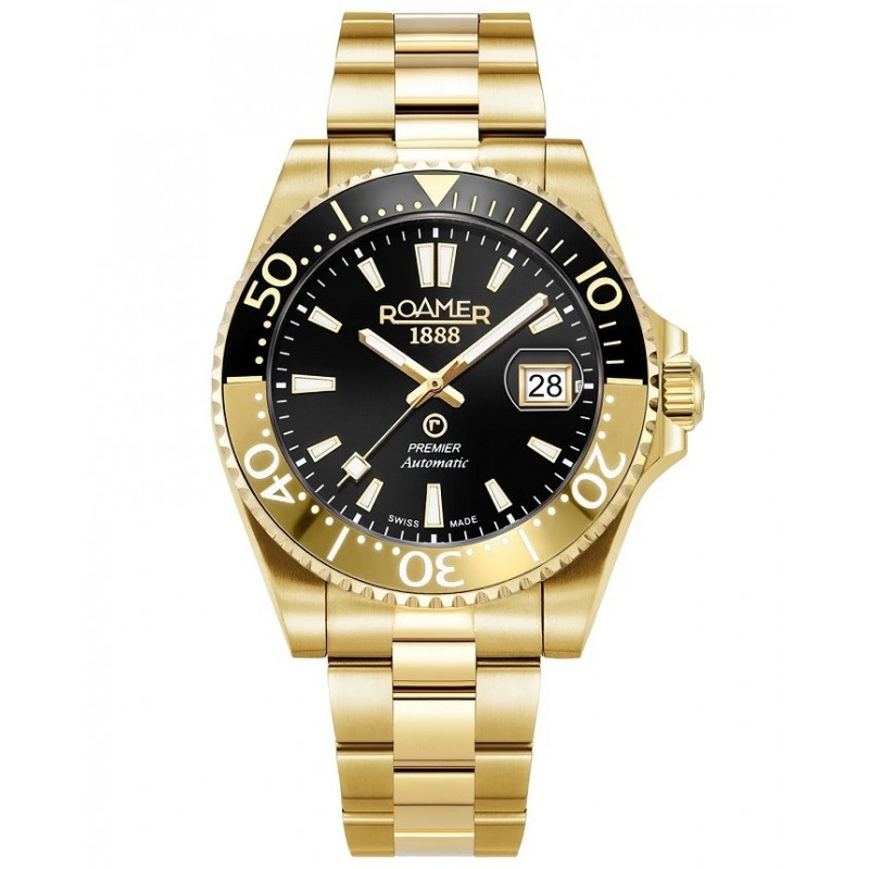 Zegarek męski Roamer Premier Automatic złoty 42mm 986983 48 85 20 – widok tarczy.