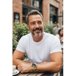 Roamer Premier Automatic 42mm – elegancki złoty zegarek męski z ceramicznym bezelem.