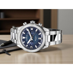 Zegarek Edox SkyDiver Chronograph – szczegóły tarczy i koperty w zbliżeniu.