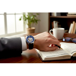 Mężczyzna z zegarkiem Epos Skeleton Automatic w codziennym looku