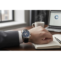 Mężczyzna z zegarkiem Epos Sportive Automatic Chronograph w codziennym looku