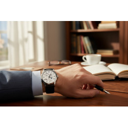 Zegarek Orient Sun & Moon na męskim nadgarstku w eleganckiej stylizacji