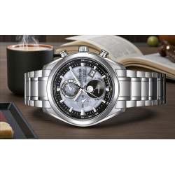 Citizen BY1010-81H Szara tarcza z fazami księżyca i czasem światowym