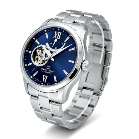 Orient Star RE-AT0001L00B – granatowa tarcza semi-skeleton 39mm
