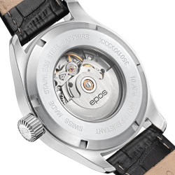 Mechanizm automatyczny zegarka EPOS Passion widoczny przez dekiel