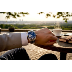 Orient Open Heart na nadgarstku do eleganckiej stylizacji biznesowej.