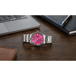 Różowa tarcza 38 mm pokryta płaskim szkiełkiem szafirowym