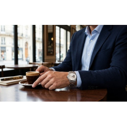 Orient Star Contemporary RE-AT0003S00B na nadgarstku w stylizacji biznesowej