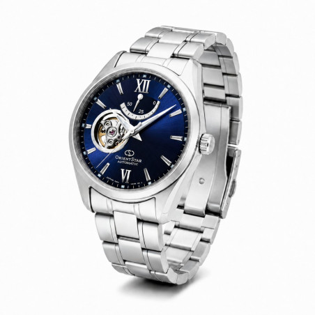 Orient Star RE-AT0001L00B – granatowa tarcza semi-skeleton 39mm