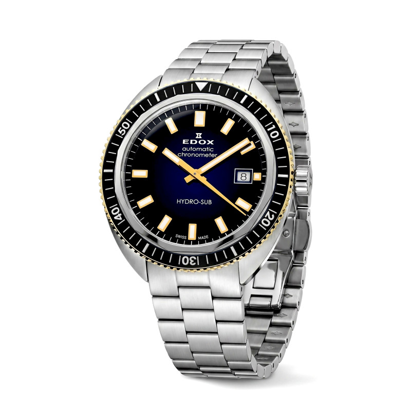 Limitowany zegarek męski Edox Hydro-Sub Chronometer 80128-357JNM-BUDD z niebieską tarczą