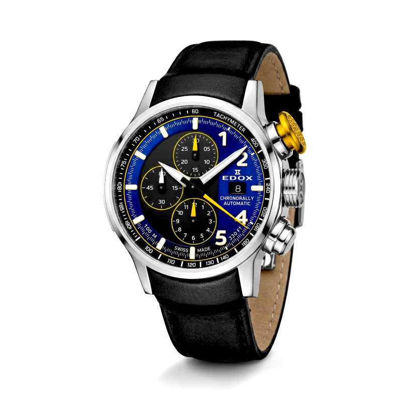Sportowy zegarek męski Edox Chronorally Automatic 01129-TTNJCN-BUNJ z niebieską tarczą