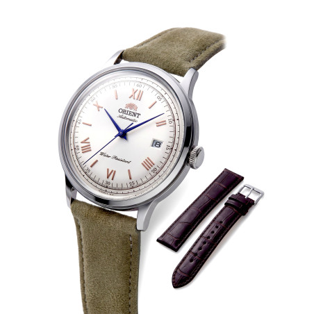 Orient Bambino V2 RA-AC0027S30B – edycja 75-lecia marki – elegancki zegarek automatyczny z kremową tarczą i rzymskimi indeksami.