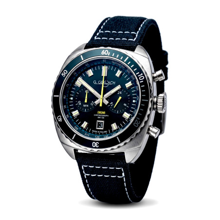 Polski zegarek męski G.Gerlach Enigma Czarna Chronograph z żółtą sekundówką na paski tekstylnym