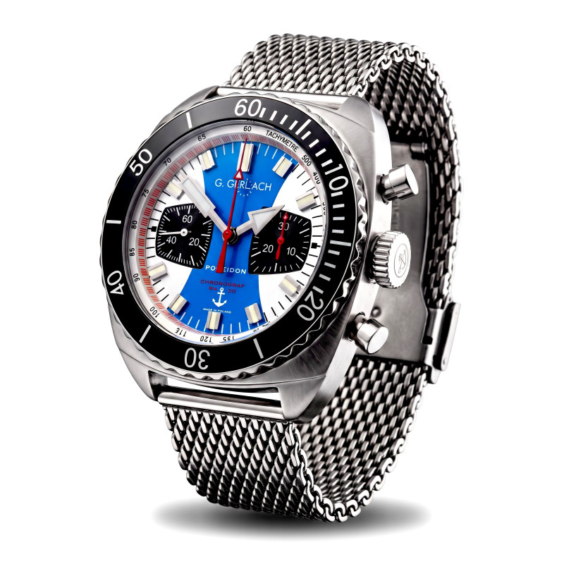 Polski zegarek marynistyczny G.Gerlach Poseidon Mechaniczny Chronograf 43mm na silikonowym pasku