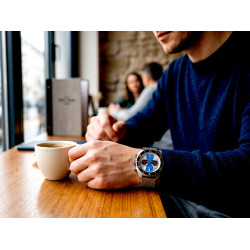 Męski biało niebieski chronograf G.Gerlach Poseidon na bransolecie plecionej jako elegancki dodatek