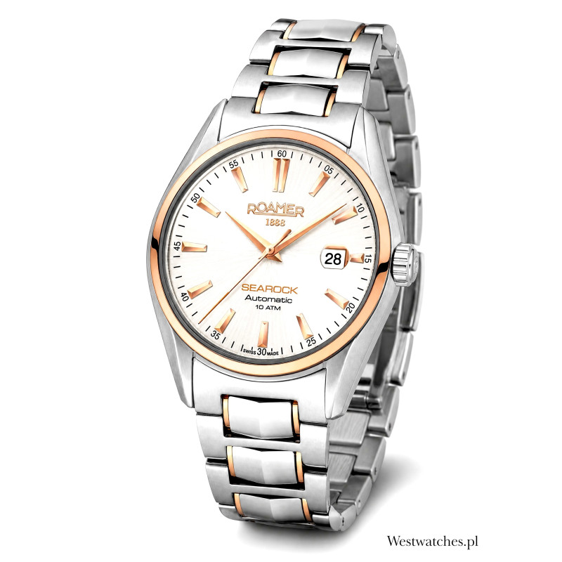 Zegarek męski Roamer Searock Automatic 210633 49 25 20 ze srebrną tarczą i bransoletą Bicolor