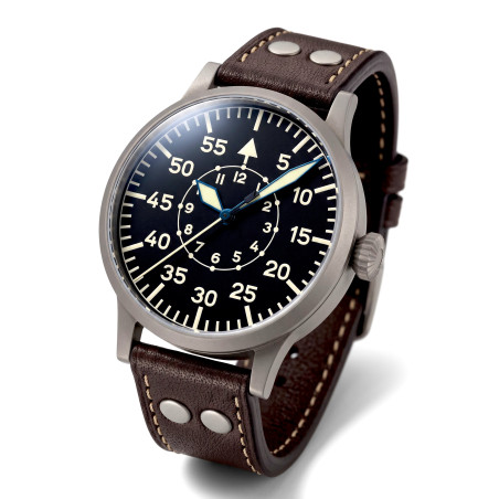 Niemiecki zegarek lotniczy Laco Dortmund Mechanical 45mm 861751 na brązowym pasku