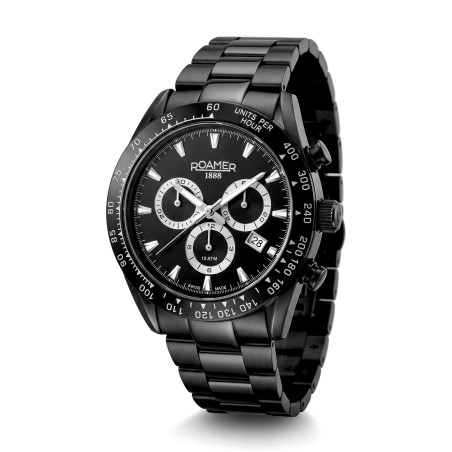 Czarny szwajcarski zegarek męski Roamer Monza 100 Chronograph 42mm 850837-44-55-20 All Black