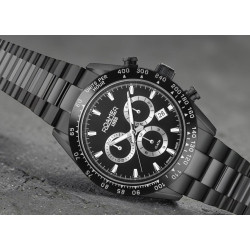 Czarny cyferblat z chronografem, datownikiem i bezelem tachymetru w Roamer Monza 850837-44-55-20