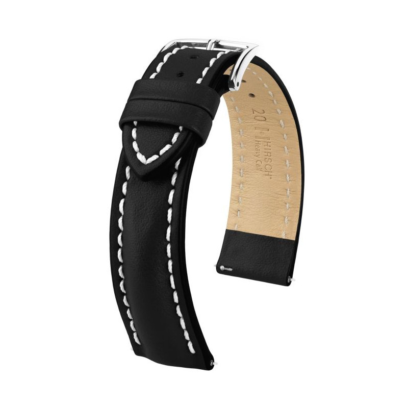 Czarny skórzany pasek sportowy Hirsch Heavy Calf 22mm 01475050-2-22 z białym przeszyciem
