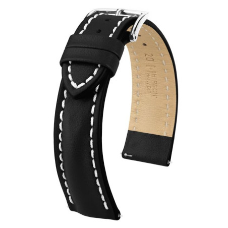 Czarny skórzany pasek sportowy Hirsch Heavy Calf 22mm 01475050-2-22 z białym przeszyciem