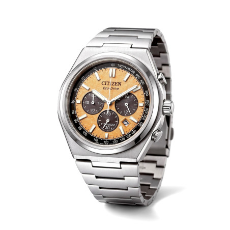 Męski tytanowy zegarek solarny Citizen Super Titanium Chrono CA4610-85Z z brązową tarczą