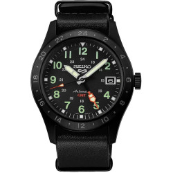 Męski czarny zegarek automatyczny Seiko 5 Sports Field GMT 39mm SSK025K1