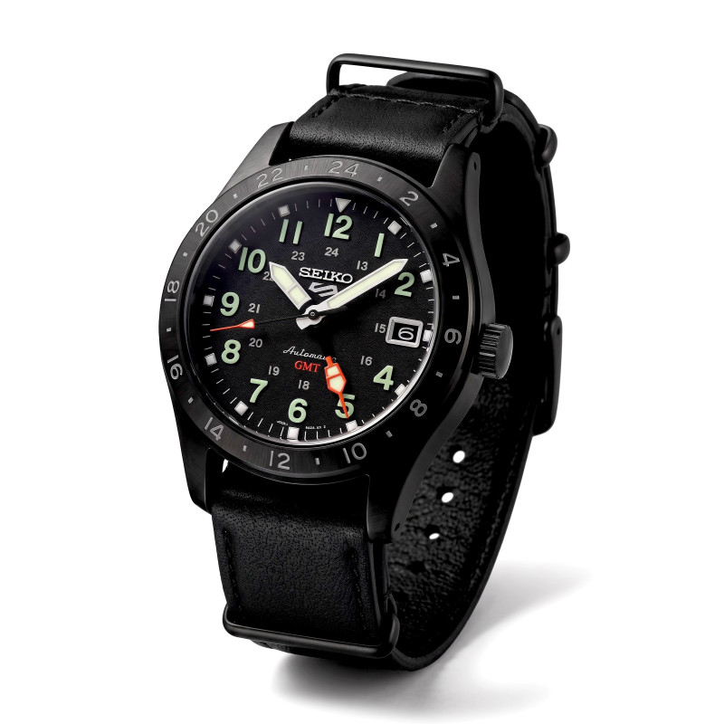 Męski czarny zegarek automatyczny Seiko 5 Sports Field GMT 39mm SSK025K1