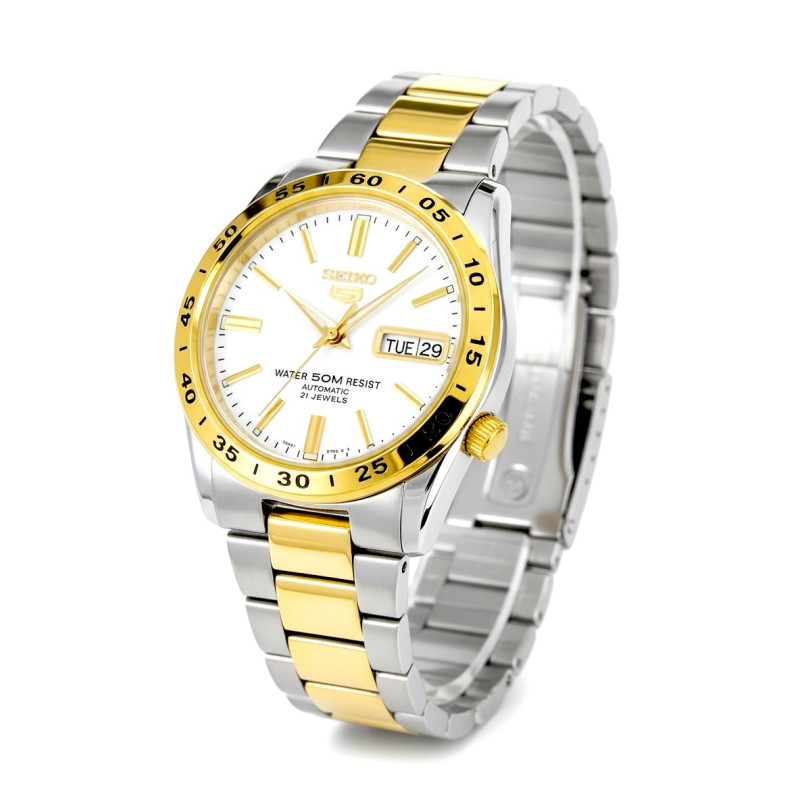 Męski zegarek automatyczny Seiko 5 SNKE04K1 Bi-Color ze złotym bezelem