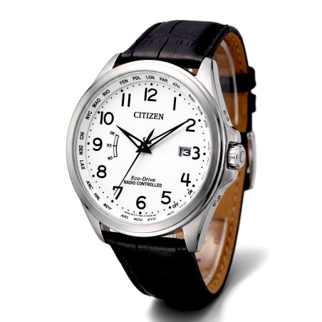 Męski zegarek solarny Citizen Eco-Drive Radio Controlled CB0250-17A biała tarcza