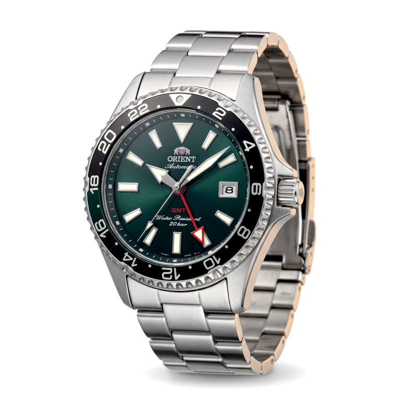 Zegarek nurek Orient Mako GMT 42mm RA-BC0002E30B zielona tarcza bransoleta