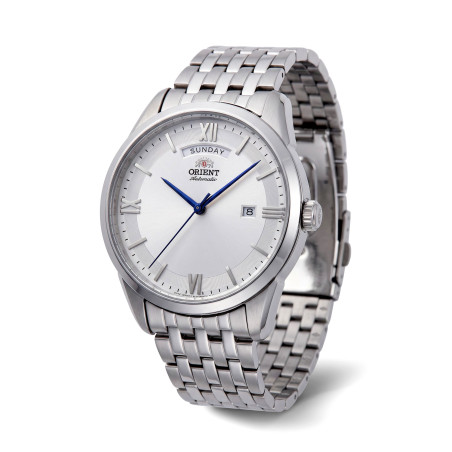 Męski zegarek automatyczny Orient Day-Date RA-AX0005S0HB biała tarcza bransoleta