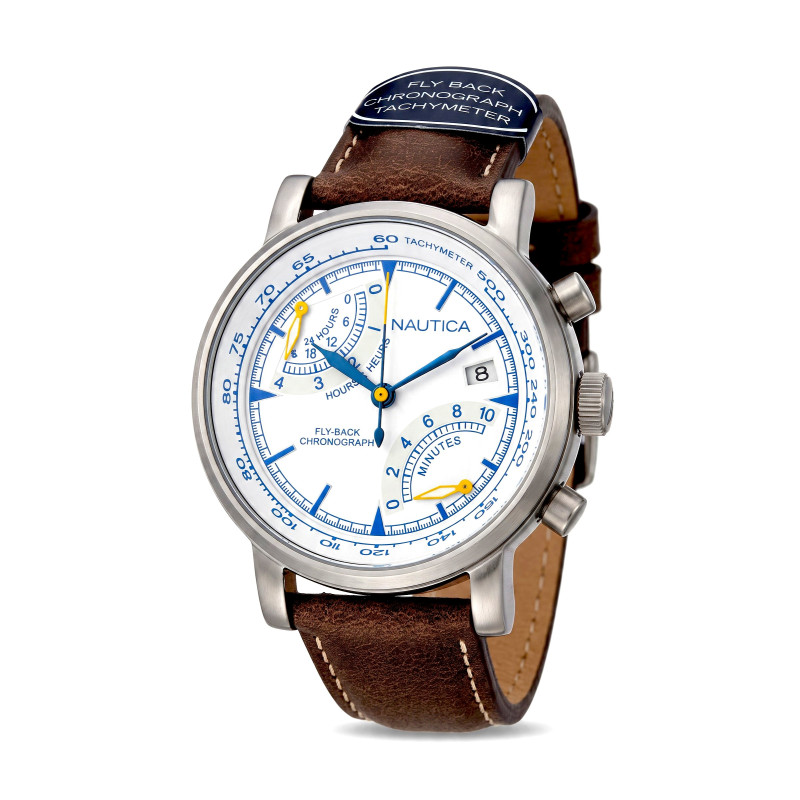 Męski zegarek Nautica Chronograph NAI17505G Fly-Back biała tarcza