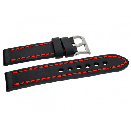 HANDMADE LEATHER STRAP TEKLA 22MM BLACK – RED OVERLOCK PS22CZA-8